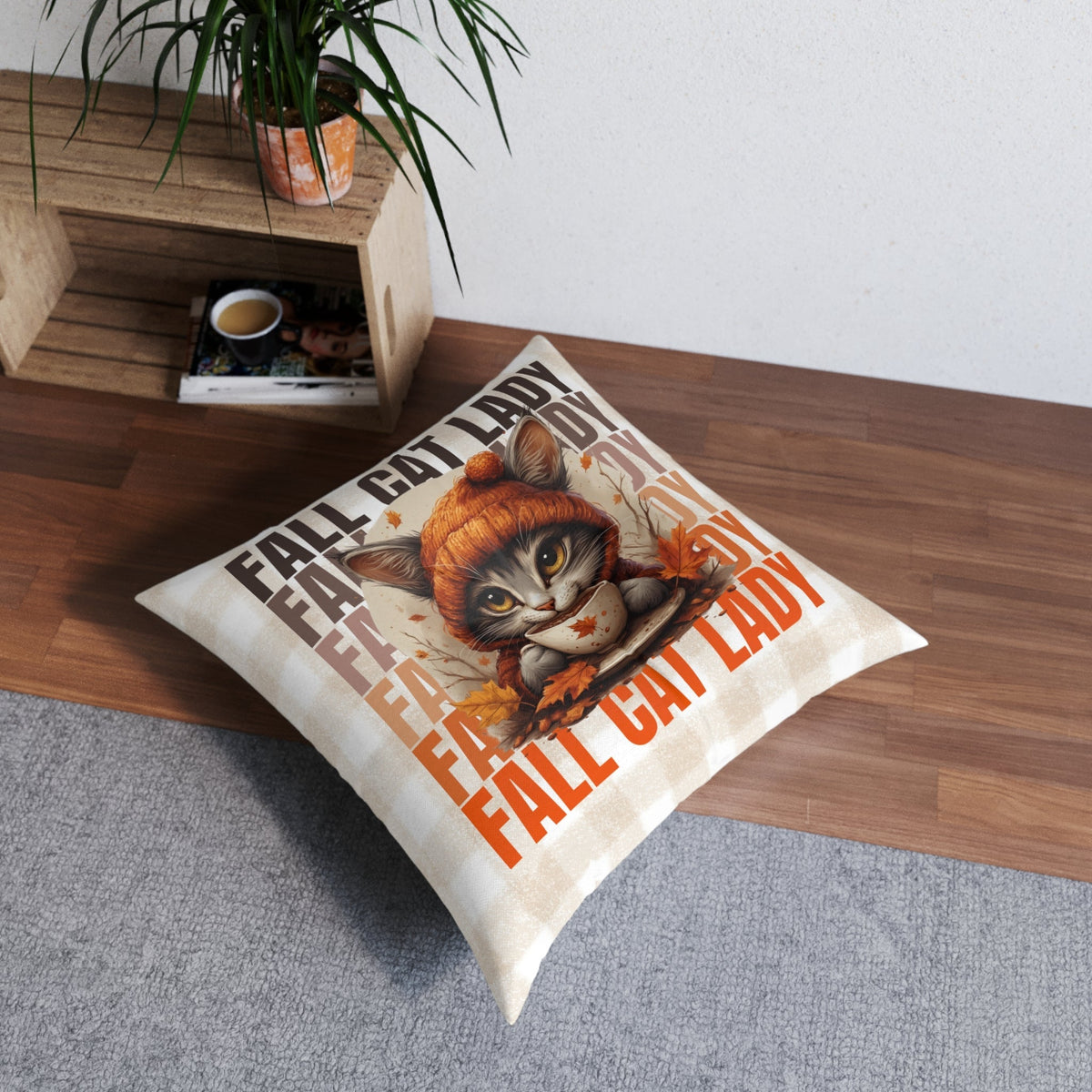 Fall Cat Lady Tufted Floor Pillow