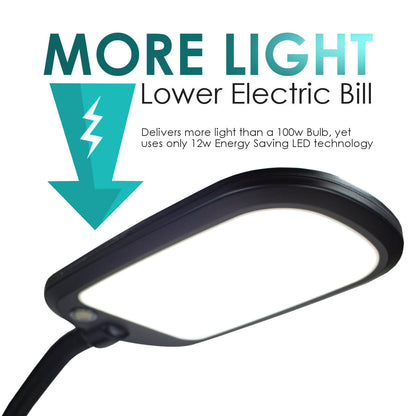 26"H Slim Design LED Bright Reader Natural Daylight Full Spectrum Desk Lamp Black