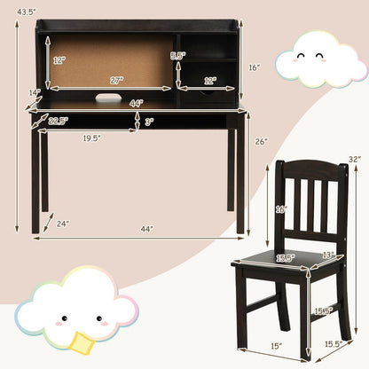 Kids Desk and Chair Set Study Writing Desk with Hutch and Bookshelves