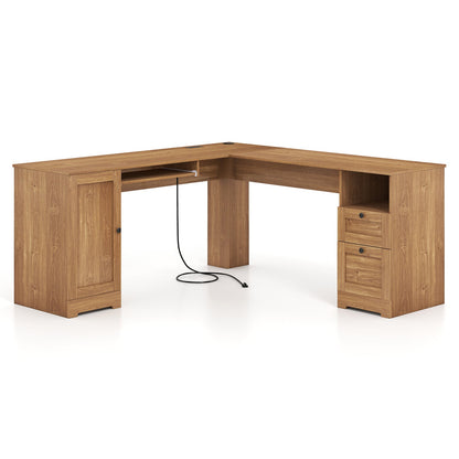 66 Inch L-Shaped Writing Study Workstation Computer Desk with Drawers