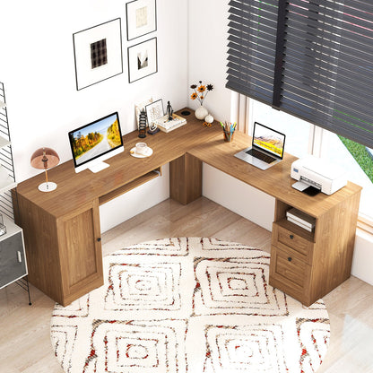 66 Inch L-Shaped Writing Study Workstation Computer Desk with Drawers