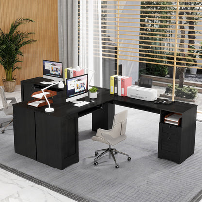 66 Inch L-Shaped Writing Study Workstation Computer Desk with Drawers