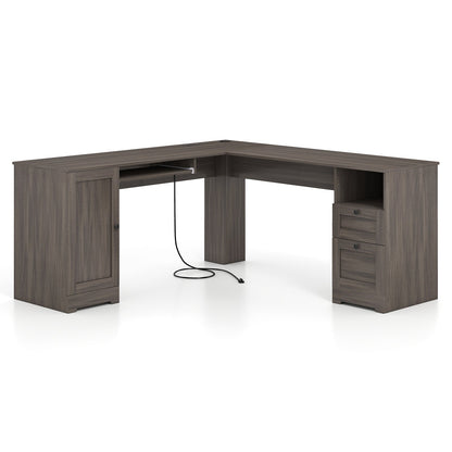 66 Inch L-Shaped Writing Study Workstation Computer Desk with Drawers