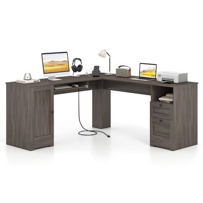 66 Inch L-Shaped Writing Study Workstation Computer Desk with Drawers
