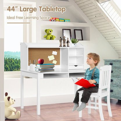 Kids Desk and Chair Set Study Writing Desk with Hutch and Bookshelves