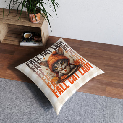 Fall Cat Lady Tufted Floor Pillow