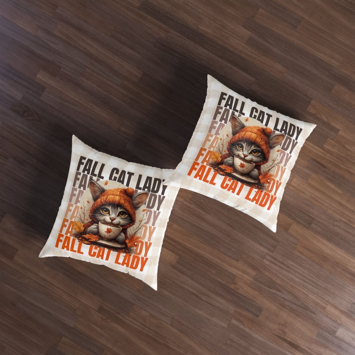 Fall Cat Lady Tufted Floor Pillow