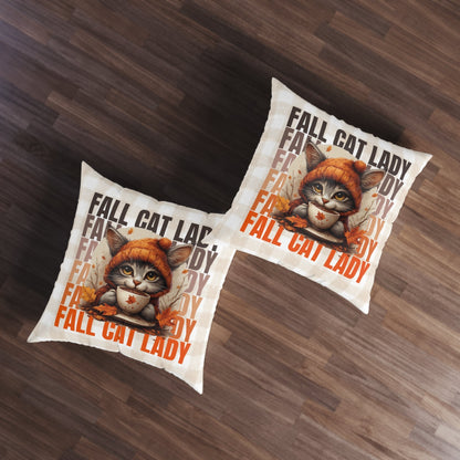 Fall Cat Lady Tufted Floor Pillow