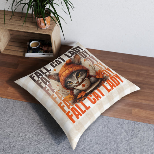 Fall Cat Lady Tufted Floor Pillow
